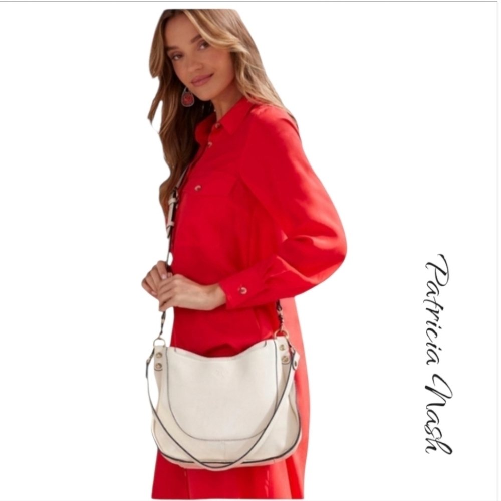 NWT Patricia Nash Caletta Hobo Crossbody Bag Ivory Latte Leather Shoulder